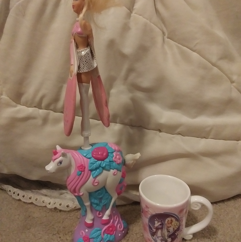 Vintage Flying Barbie on Pegasus & mug set